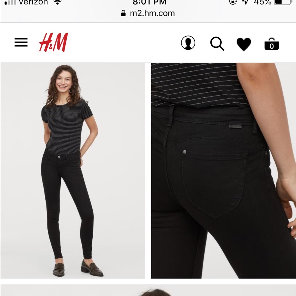 H&M push up black jeans NWT